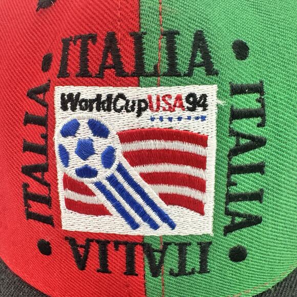 Rare VTG 90s Nutmeg Mills World Cup Team Italy Italia Pinwheel Wool Snapback Hat - Picture 2 of 7